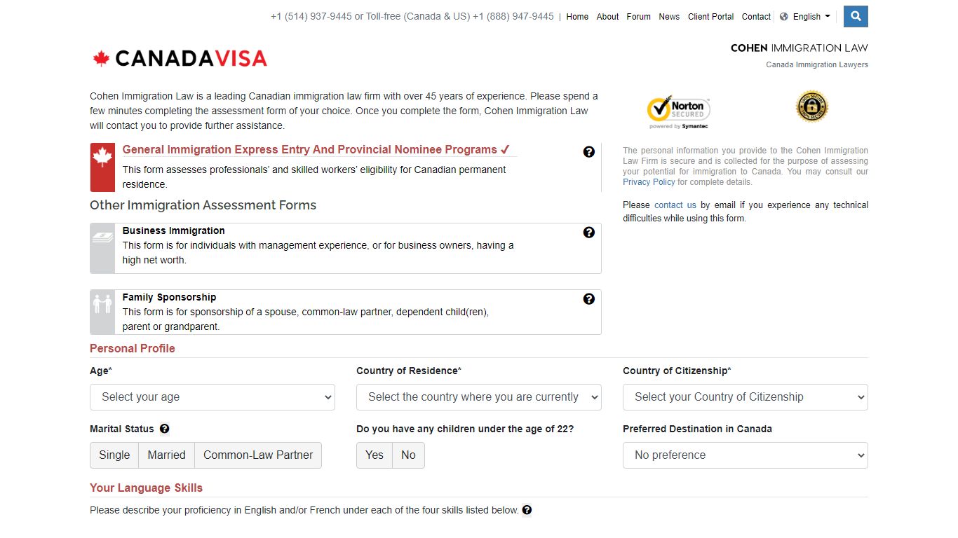 FREE Canada General Immigration Assessment Form